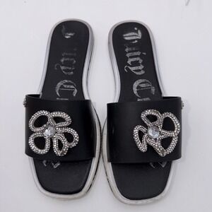 JUICY COUTURE  Black Bejeweled Slides Sandals Bling‎ Size 8 YasQueen. Shoes